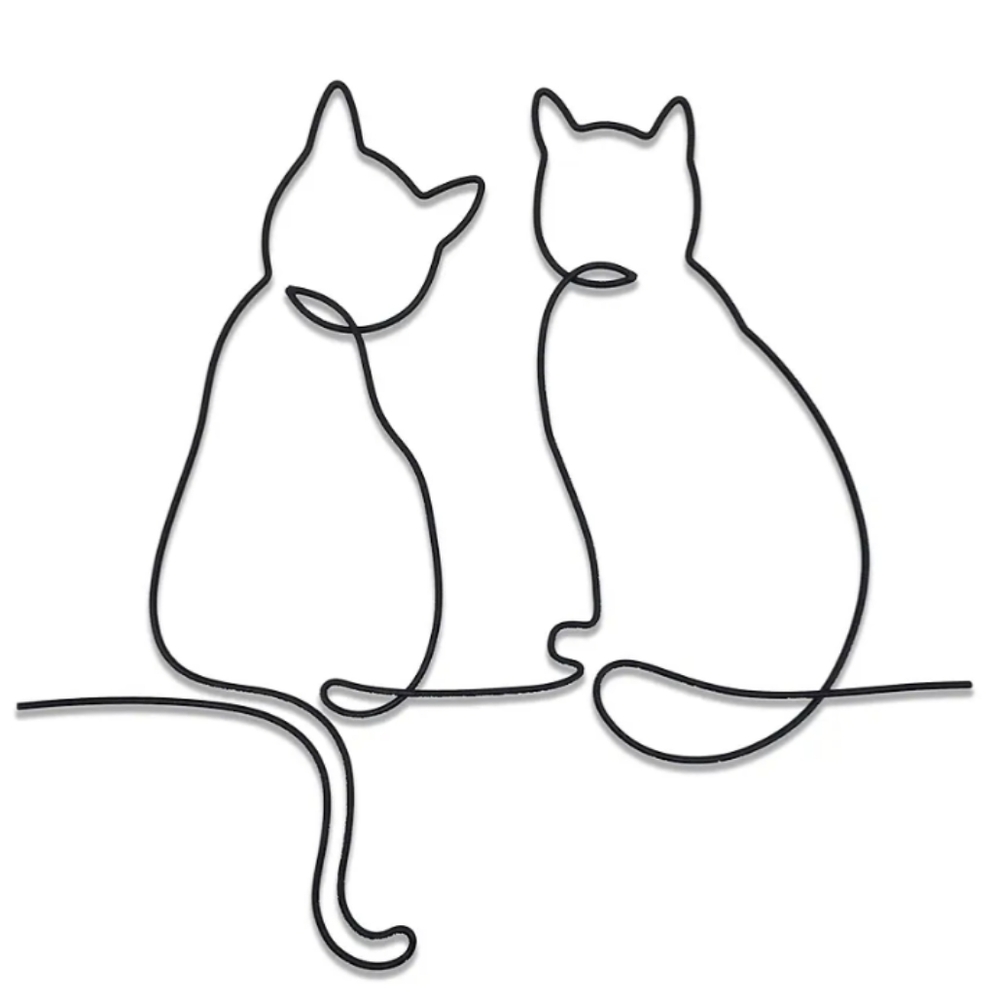 Black Metal Line Art Cats Wall Decor Cat Lady Gift Kitty Lover Friends Kitties